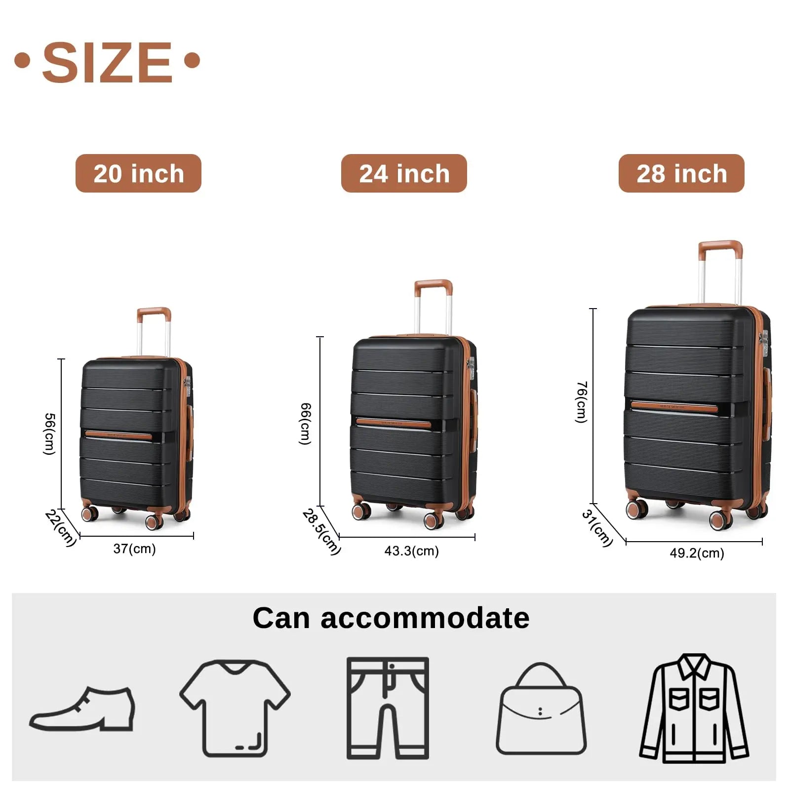 Valise rigide 100 % PP avec 8 roues tournantes et serrure TSA – 56/66/76 cm British Traveller