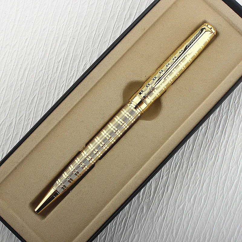 Metal Ballpoint Pen, Stainless Steel, Gold Trim, Writing Gift, Stationery, School and Office Supplies 