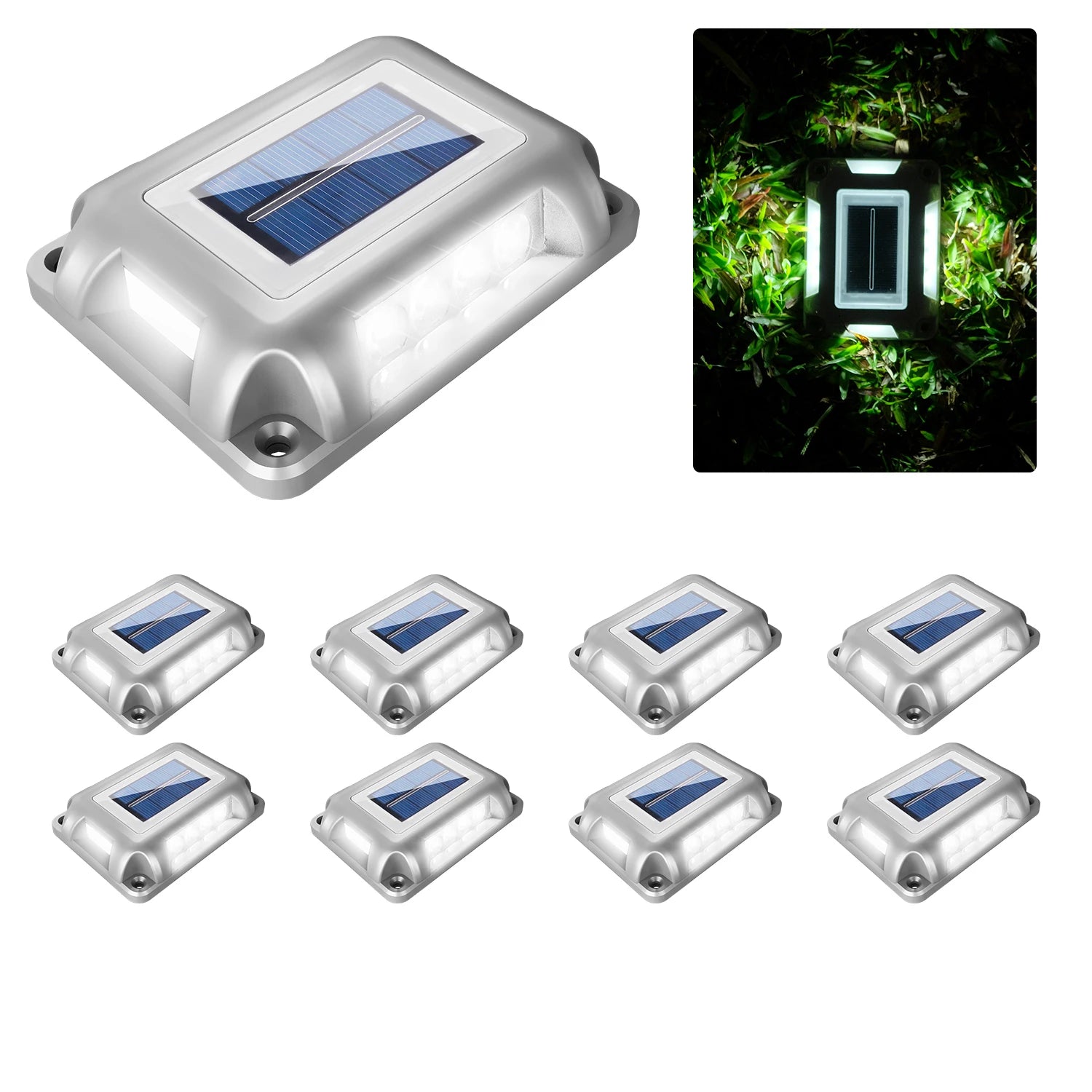 Lampe LED Solaire IP65 T-SUNRISE TS-G7006 – Éclairage décoratif extérieur, aluminium, 8 unités