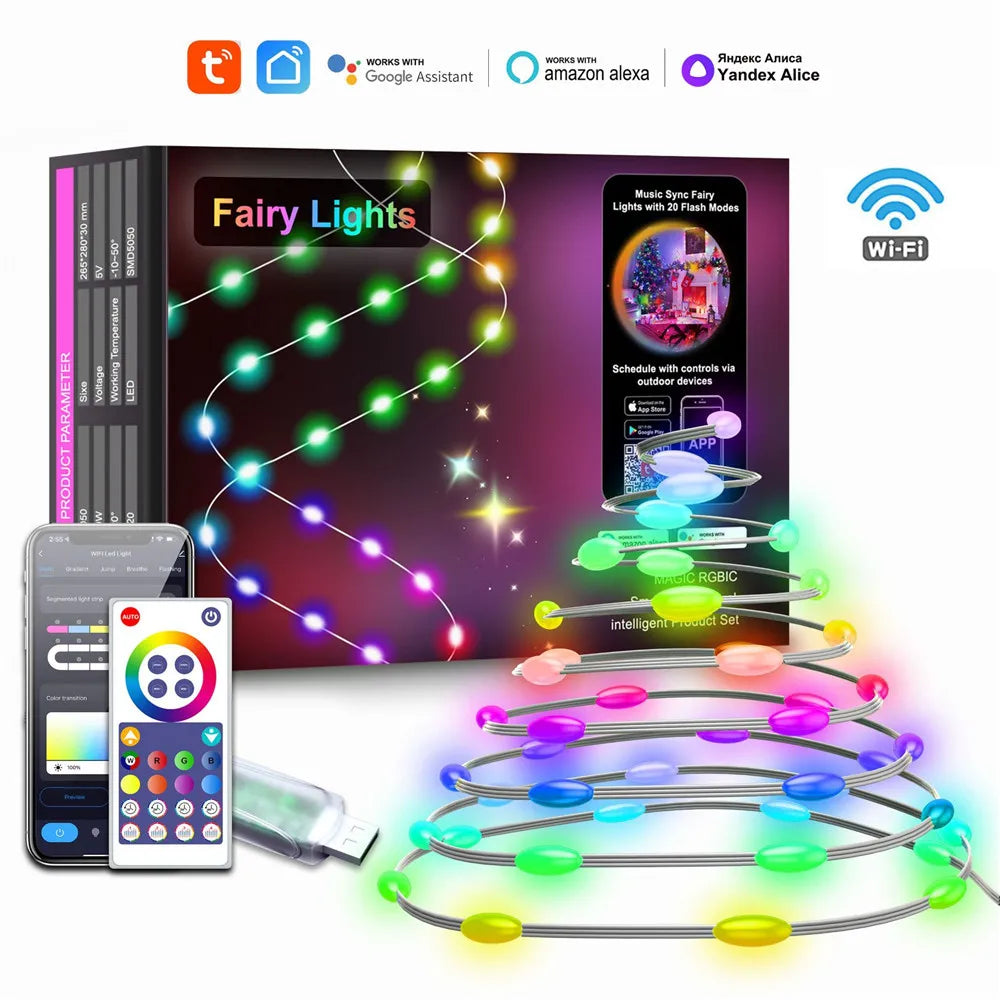 5/10/15/20M LED chaîne lumière Bluetooth USB Tuya WiFi connexion noël fête d'anniversaire guirlande décor fée lumières pour la maison