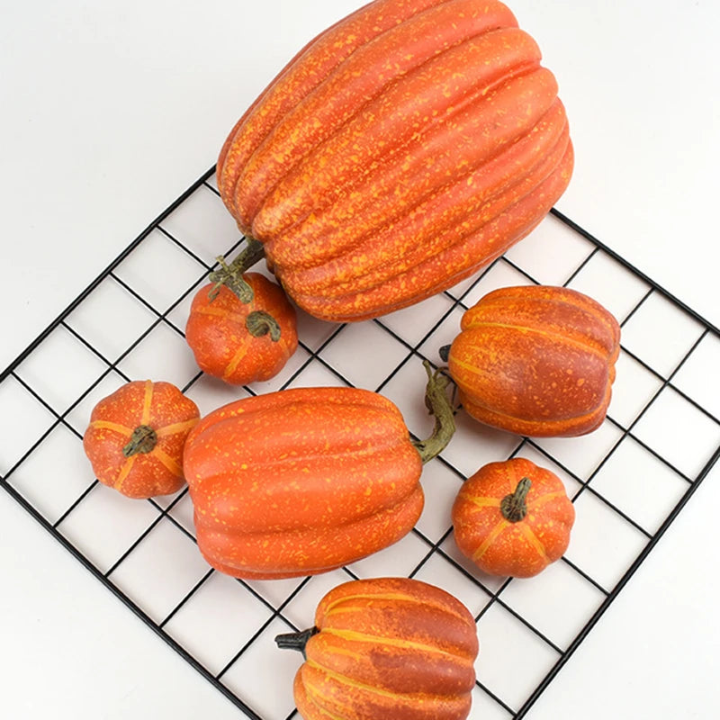 Orange Artificial Pumpkins for Decorating, Halloween Decorations. Fall Harvest, 7 Pieces 