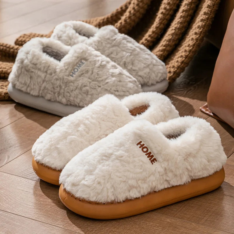 Pantoufles d'Hiver Chaudes en Peluche pour Femme et Homme, Chaussons en Coton pour la Maison, Semelle Antidérapantes, Douces et Confortables