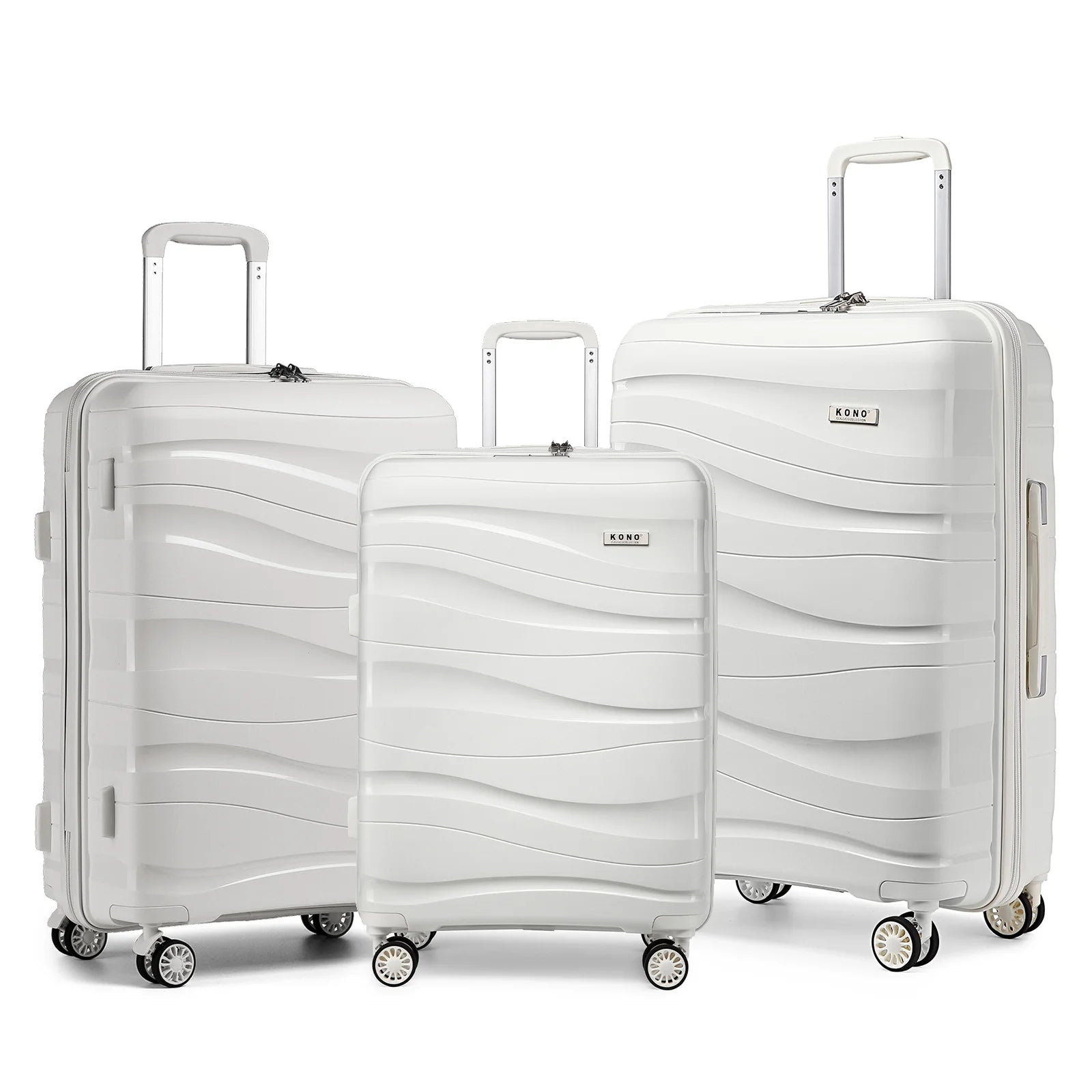 Coffret 3 pièces KONO  de valises rigides en polypropylène avec serrure TSA et 4 rouleaux S/M/L