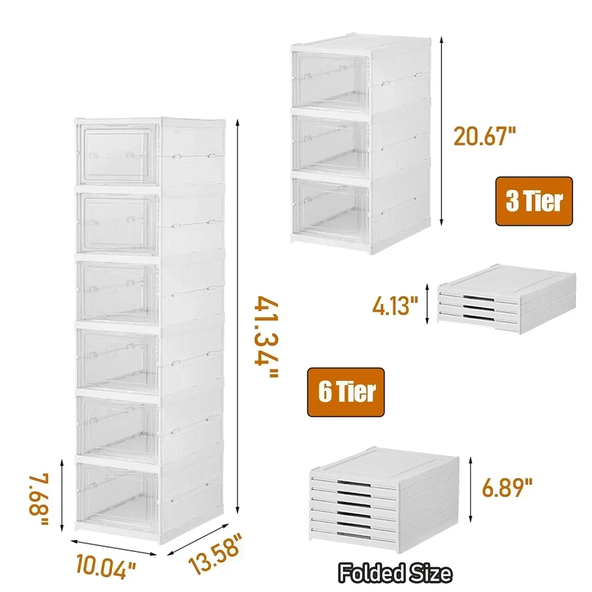 6 Tier Clear Foldable Shoe Box Storage Organizer Stackable Dustproof Cabinet Upright Shelf T1