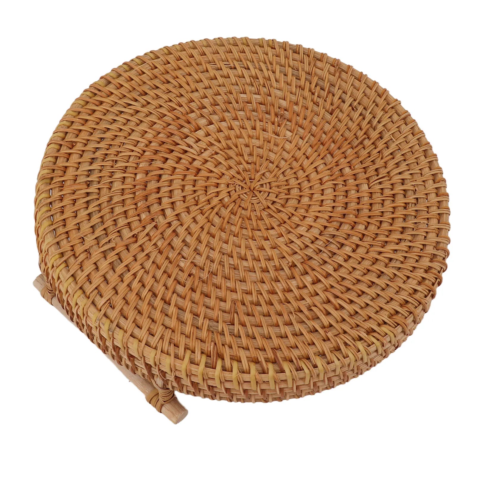 Rattan and Solid Wood Tea Plate, Round Food Service, Hand-Woven, Exquisite Decoration, Storage Display, JxFruit 