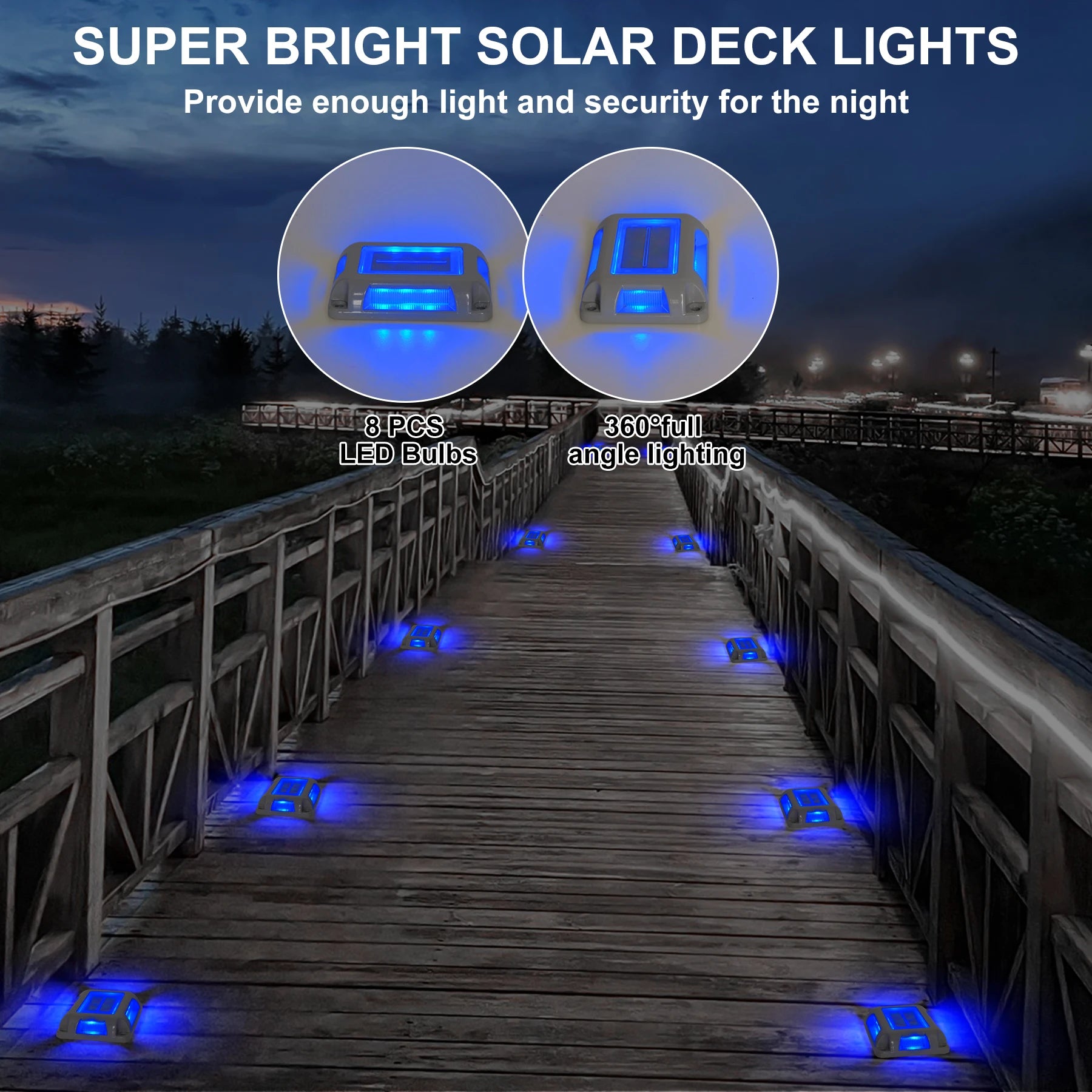 T-SUNRISE Solarlampe TS-G7006 – 8er Pack, blaue, dekorative LED-Lampen für Garten, Rasen, Treppe und Außenbereich, IP65