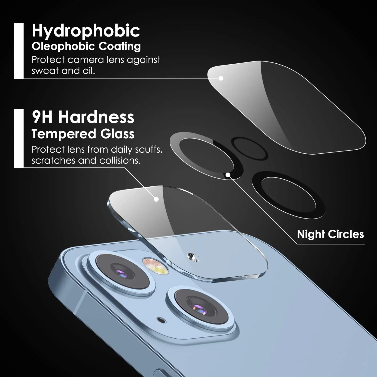 Protecteur d’objectif appareil photo 3D KENNAGE pour iPhone – Ultra HD (lot de 3)