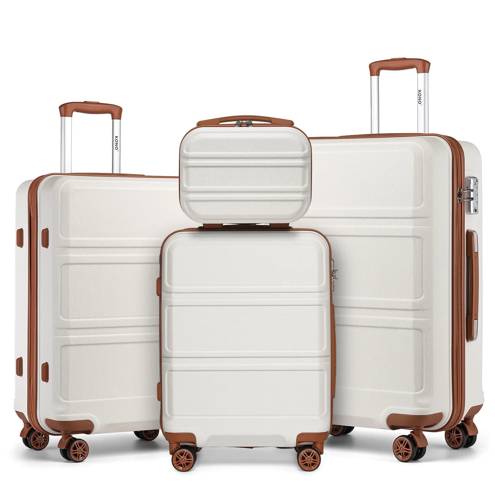 Ensemble de bagages rigides ABS KONO 4 pièces – léger, 8 roues doubles, serrure TSA, valises S-M-L-XL