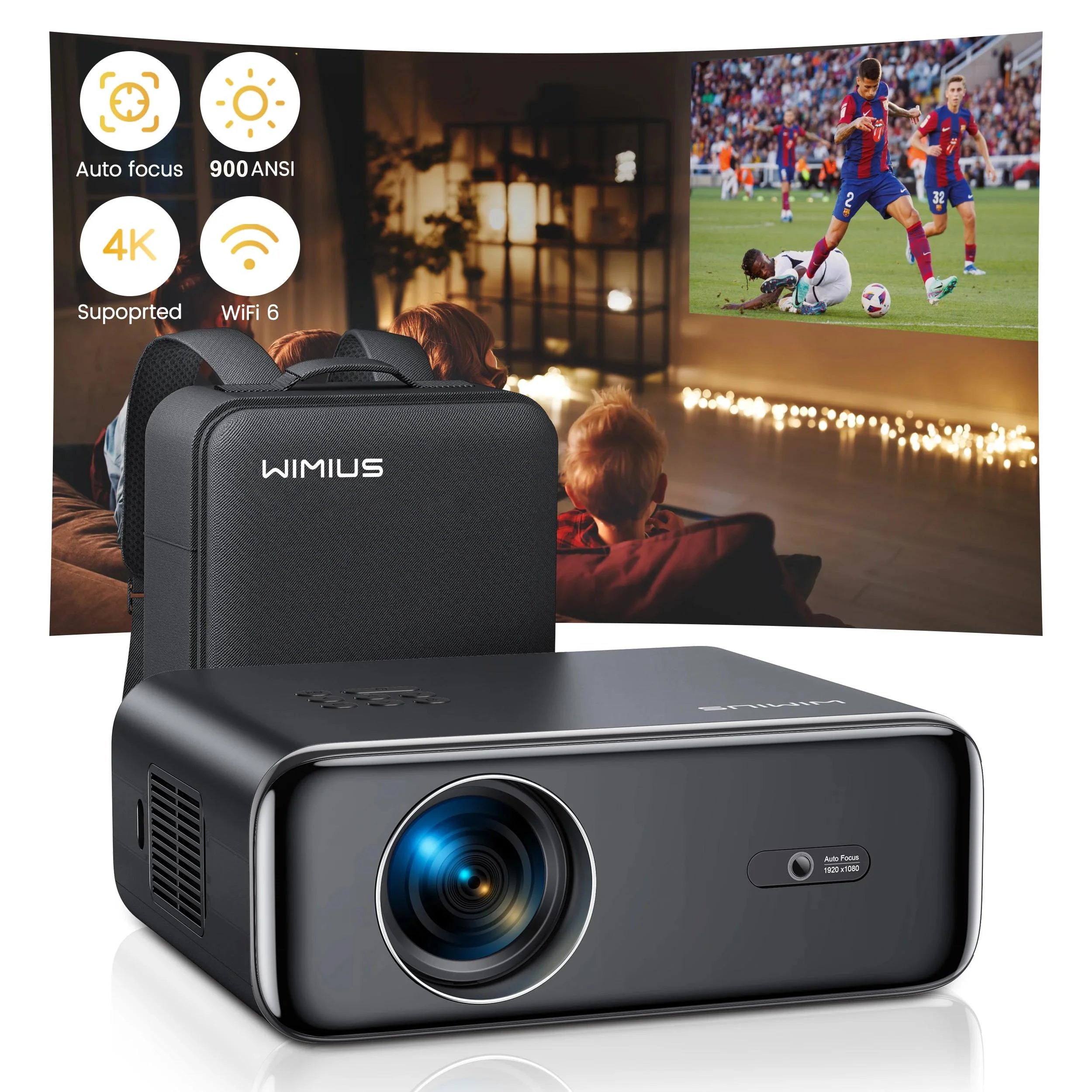 Projecteur Vidéo WiMiUS P62 1080P – Home Cinéma Portable WiFi6 Bluetooth