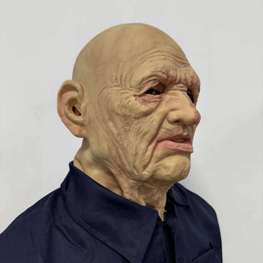 Masque Réaliste Vieil Homme en Latex Silicone – Modèle Long Cou, Toucher Doux