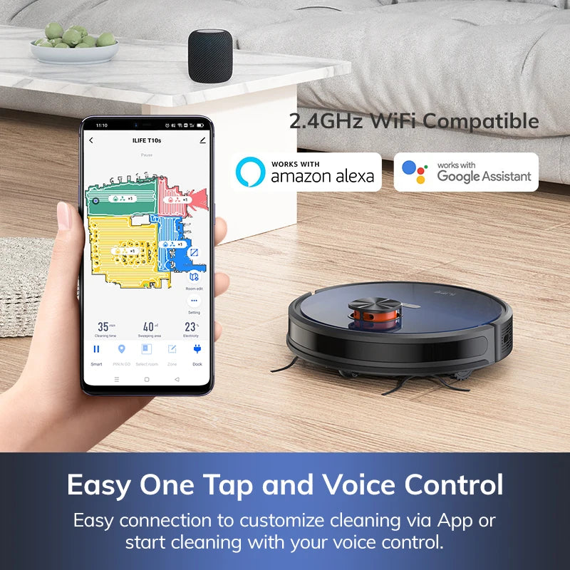 T10s Robot Vacuum Cleaner, LDS Navigation, 3000Pa Suction, Smart Home Backing Dry