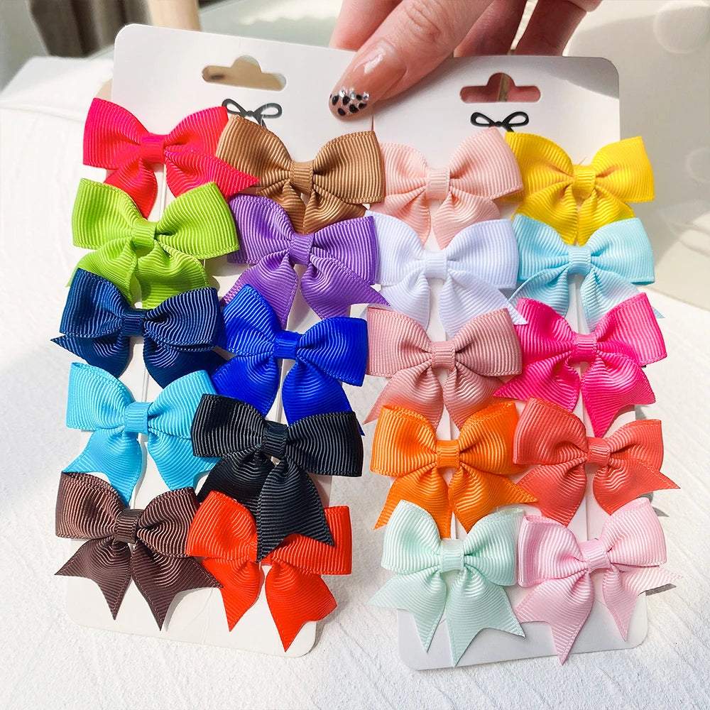 Solid Ribbon Bowknot Hair Clips for Baby Girls Handmade Bows Hairpin Cute Barrettes Kids Hair Accessories 10Pcs Set