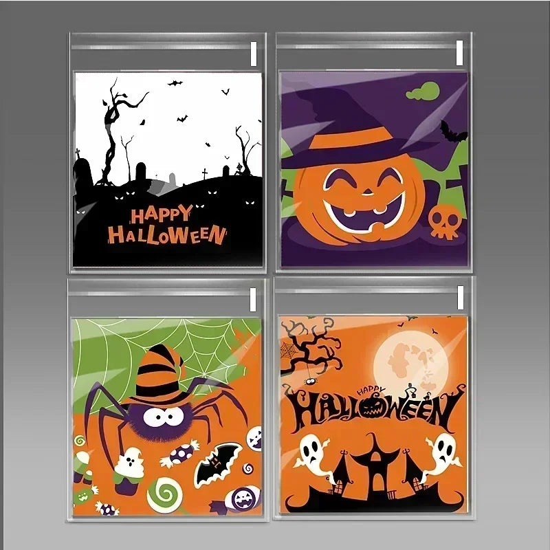 Sacs Cadeau Auto-Adhésifs 10x10 cm – Bonbons, Friandises Halloween – Lot de 50/100 pièces