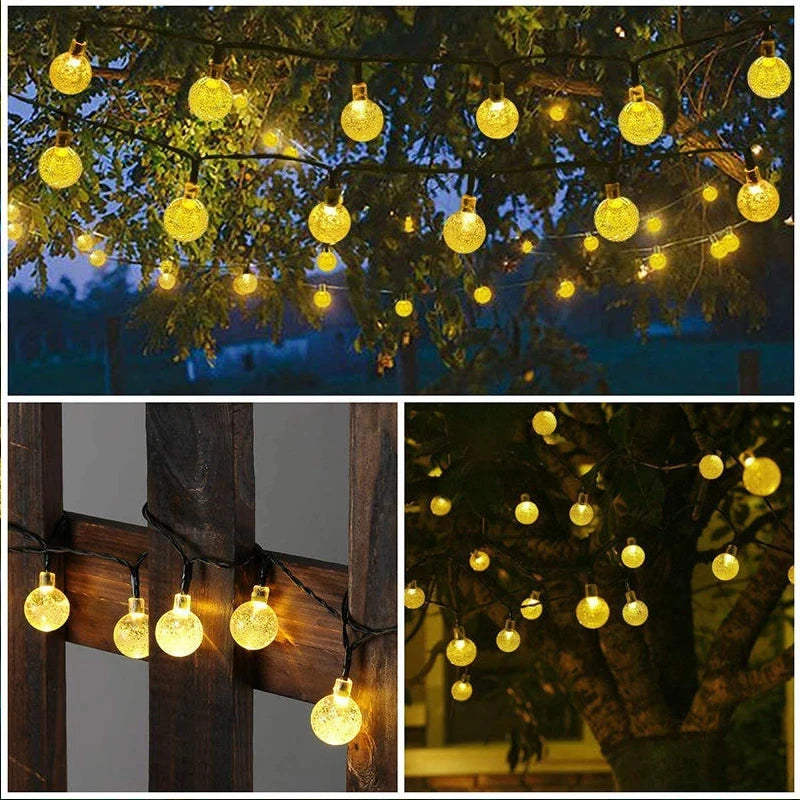 LED Solar Crystal String Lights 8 Lighting Modes IP65 Gradient Light Decoration Garland