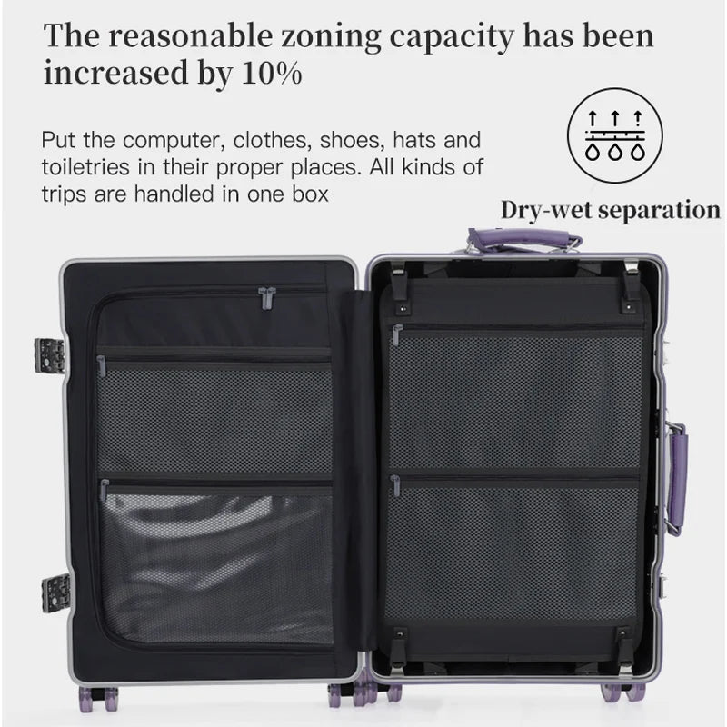 Valise rigide en PC avec poignée télescopique à tube large SUSHIMU – bagage à roulettes extensible, 20, 24, 26 et 28 pouces