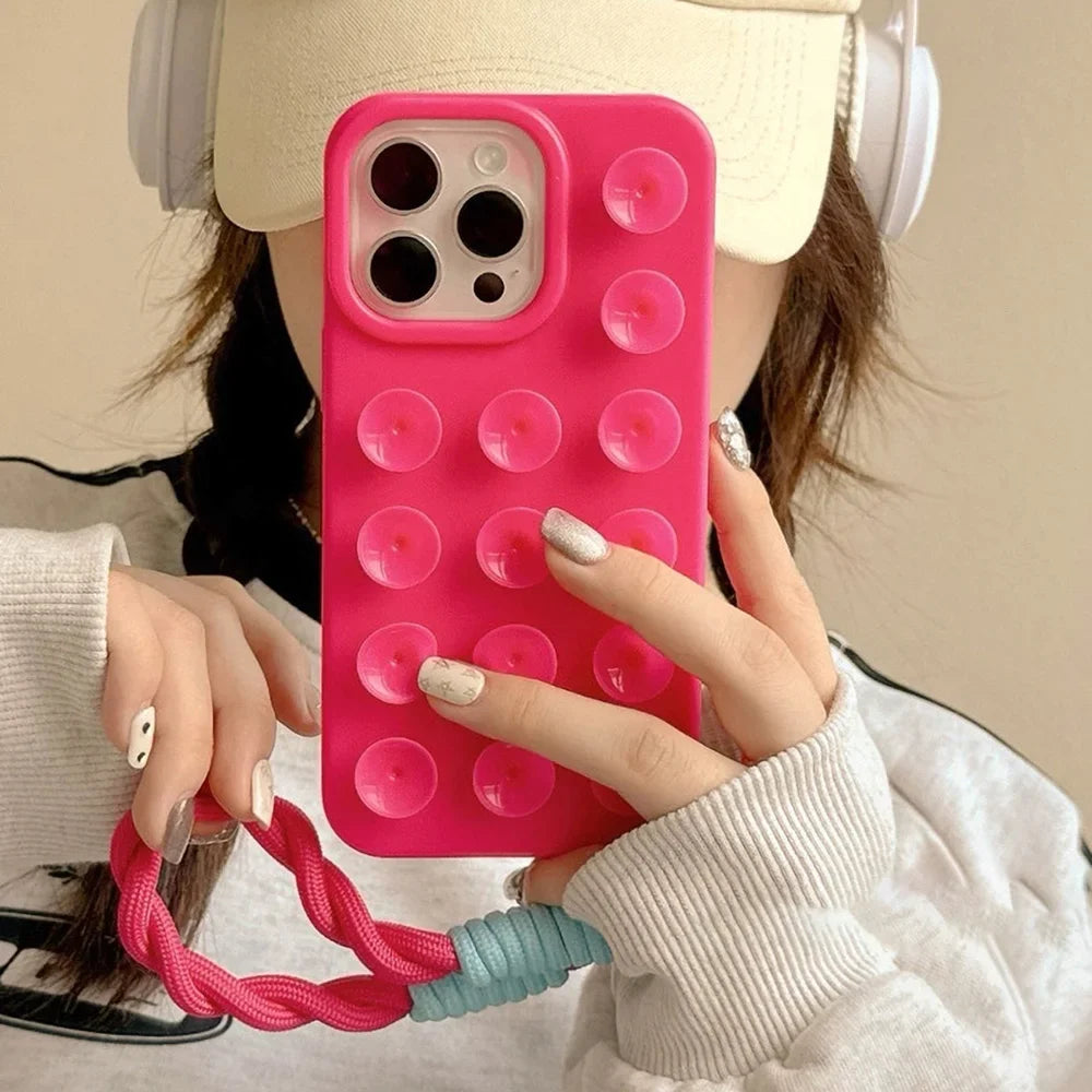 Coque de téléphone en Silicone souple à ventouse – Étui antidérapant antichoc couleur bonbon – iPhone 17/16 Pro Max/15 Pro Max Plus/14/13/12/XR