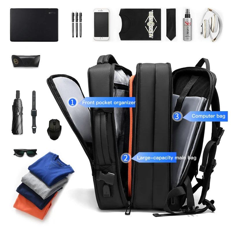 Sac à dos d’affaires extensible – grande capacité pour hommes, idéal pour courts voyages d’affaires