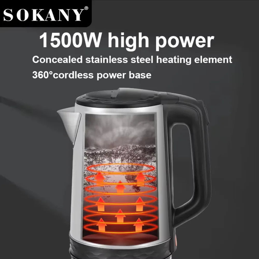 Bouilloire à Thé Électrique en Acier Inoxydable Sokany, Sans Bpa, 1500W, 2,3 L