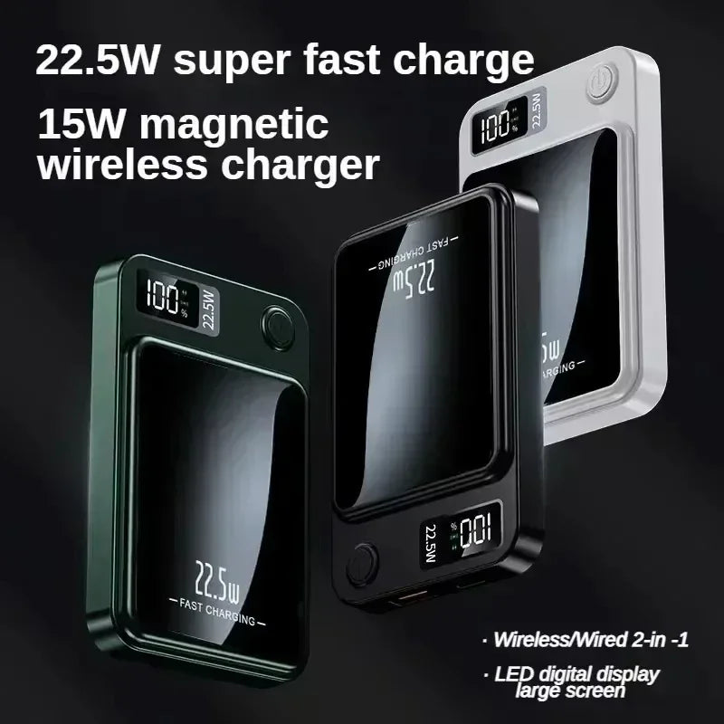 Batterie externe magnétique sans fil 100000 mAh, charge super rapide, batterie portable avec adaptateur Powerbank pour iPhone, Huawei, Samsung.