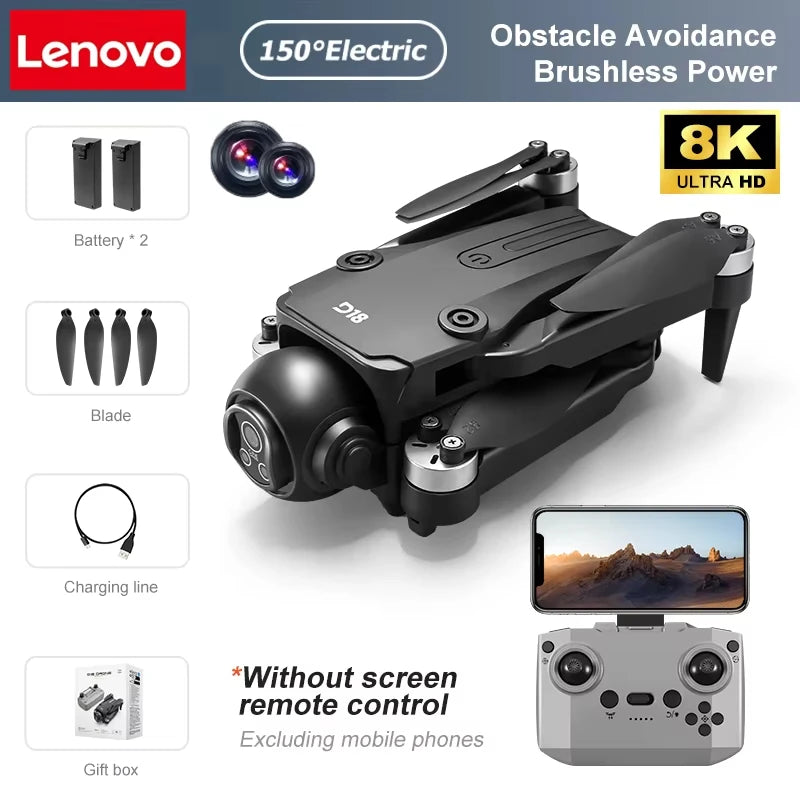 Drone Lenovo D18 8K HD double caméra photographie aérienne évitement d'obstacles moteur sans brosse 5G WIFI GPS retour 18000m quadrirotor