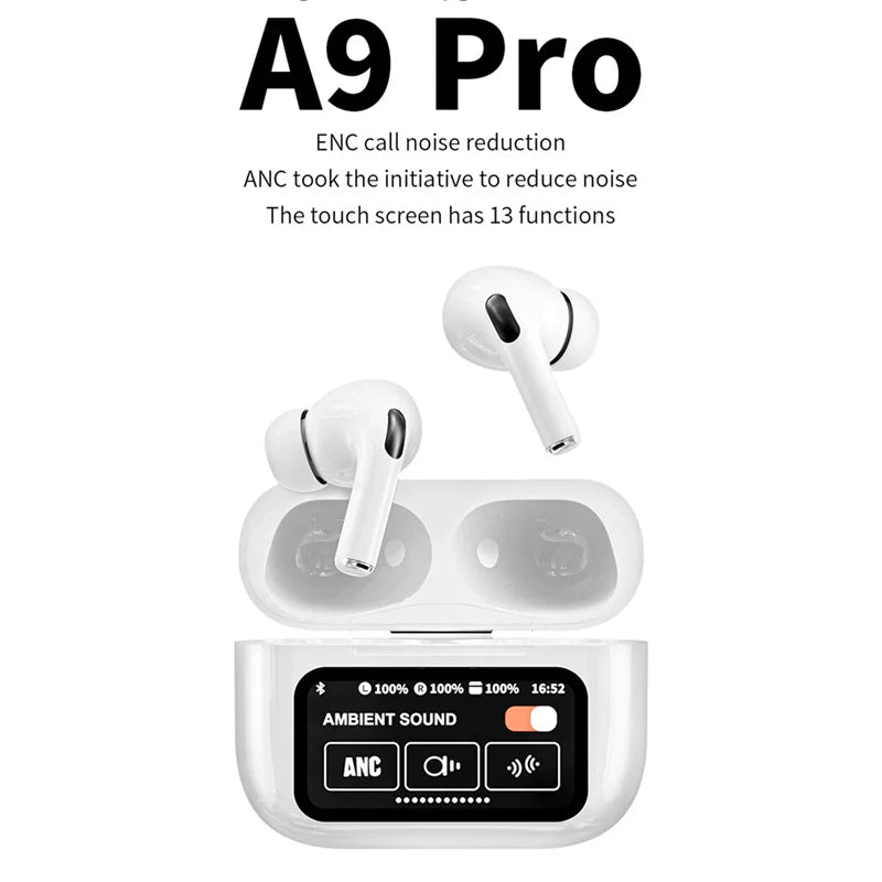 A9 Pro Bluetooth 5.4 Wireless Headphones, LED Touch Screen Control