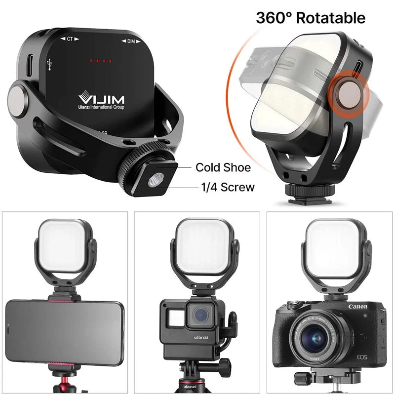 Portable Adjustable LED Video Light with 360 Degree Rotatable Mounting Bracket Rechargeable DSLR SLR VL66 