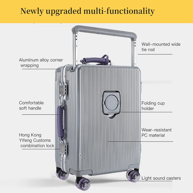 Valise à ouverture frontale SUSHIMU Trade 2025 – nouvelle poignée télescopique, bagage à main pour hommes et femmes, 20 pouces