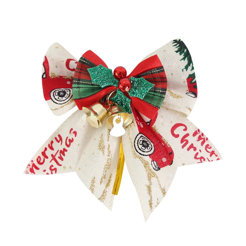 Mini nœud décoratif pour sapin de noël, 5 pièces/paquet, ruban décoratif pour nouvel an, fête de noël, maison, pendentifs en forme de cloche