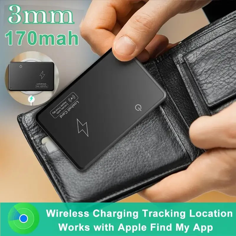 Wireless Charging Location Wallet Tracker Card, Waterproof GPS Locator, Works with Apple Find My App, Bluetooth Tracker, New