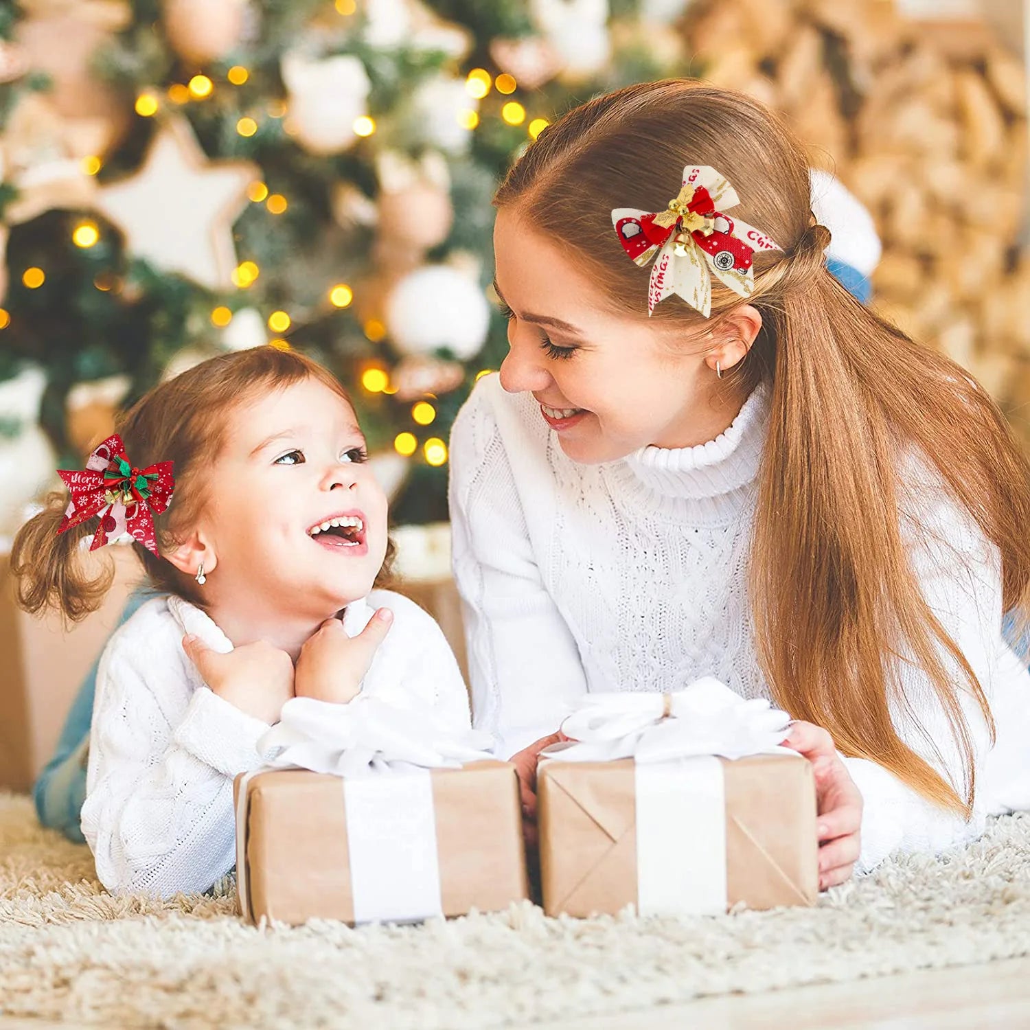 Mini nœud décoratif pour sapin de noël, 5 pièces/paquet, ruban décoratif pour nouvel an, fête de noël, maison, pendentifs en forme de cloche