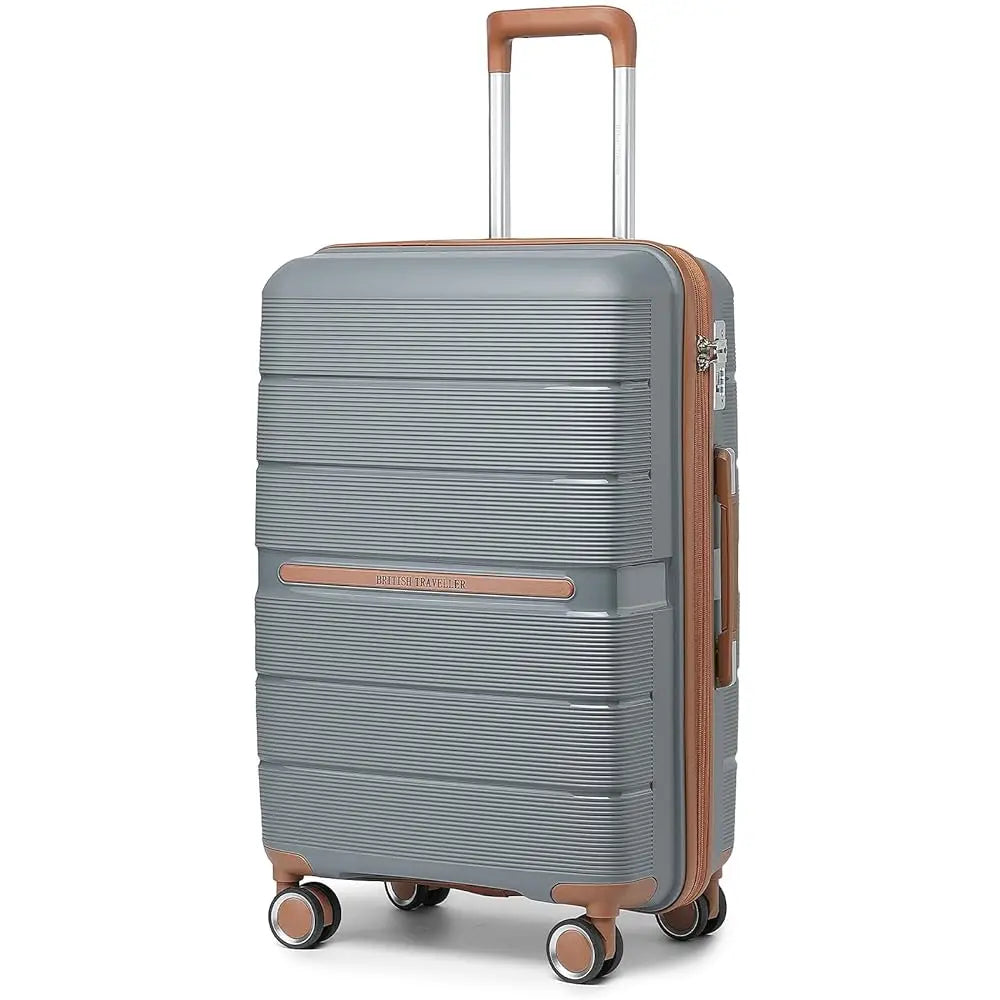 Valise rigide 100 % PP avec 8 roues tournantes et serrure TSA – 56/66/76 cm British Traveller