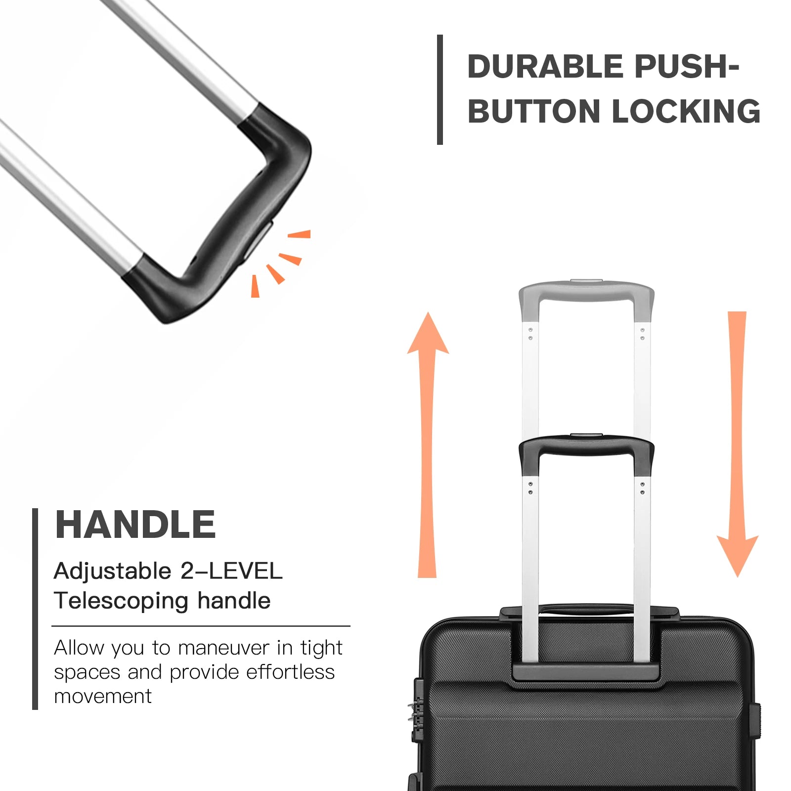 Hardshell Case avec 4 roulettes spinner et serrure à combinaison numérique KONO – 55/66/75 cm