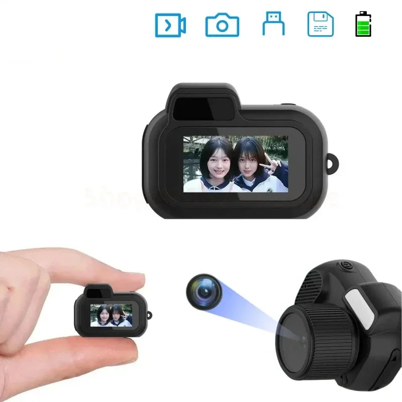 Mini Camera with Screen Indoor Outdoor Sports HD 1080P Portable Video Recorder Support TF Card 