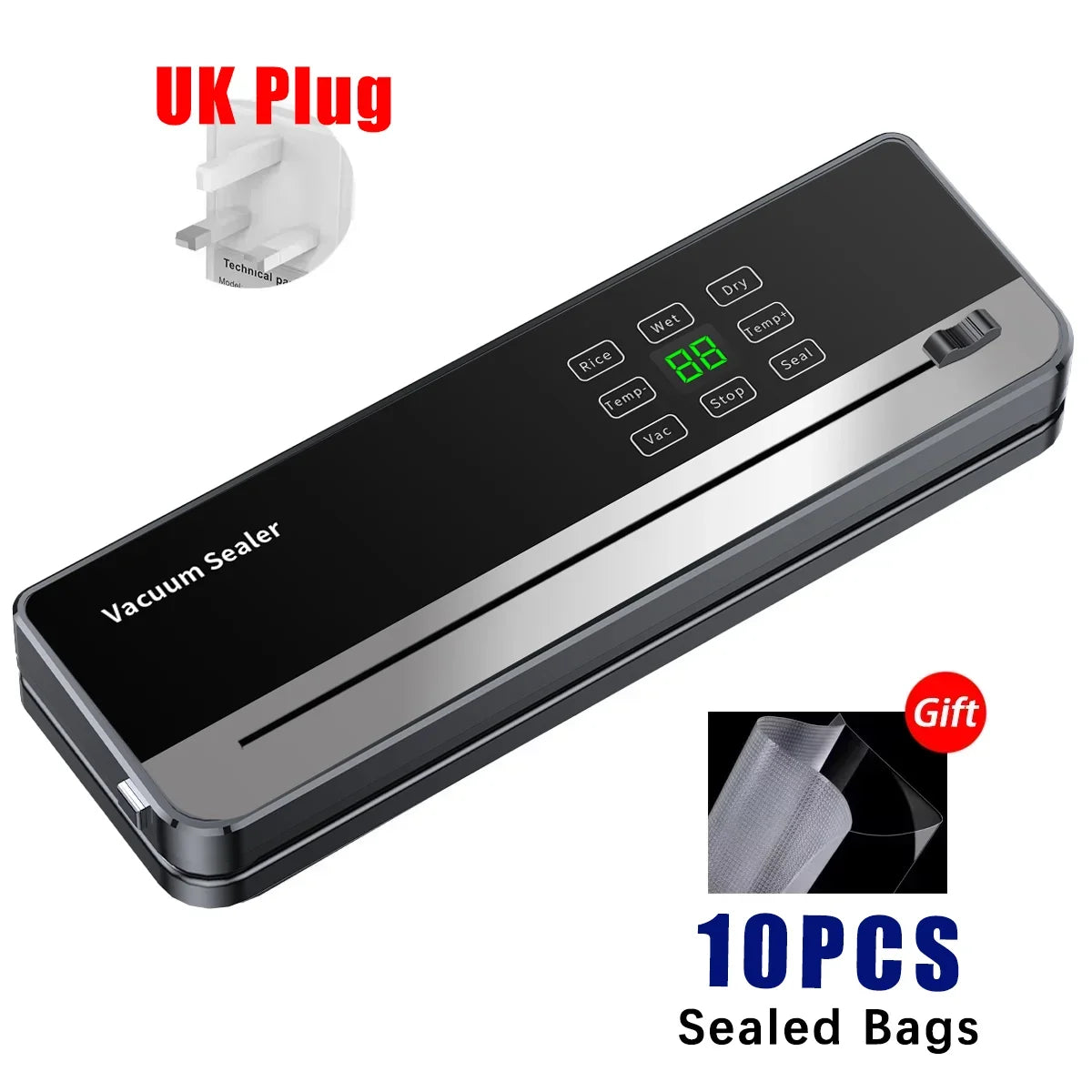 SZUK – Scelleuse sous vide électrique alimentaire, coupe intégrée, bouton tactile sec/humide, stérilisation UV