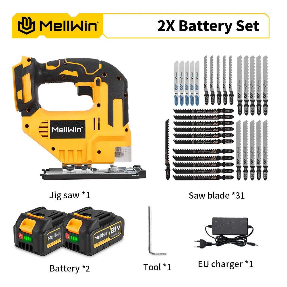 MELLWIN 3500 tr/min scie sauteuse électrique sans fil 31 lames scie courbe sans fil outil de travail du bois multifonction pour Makita broche de batterie 18V
