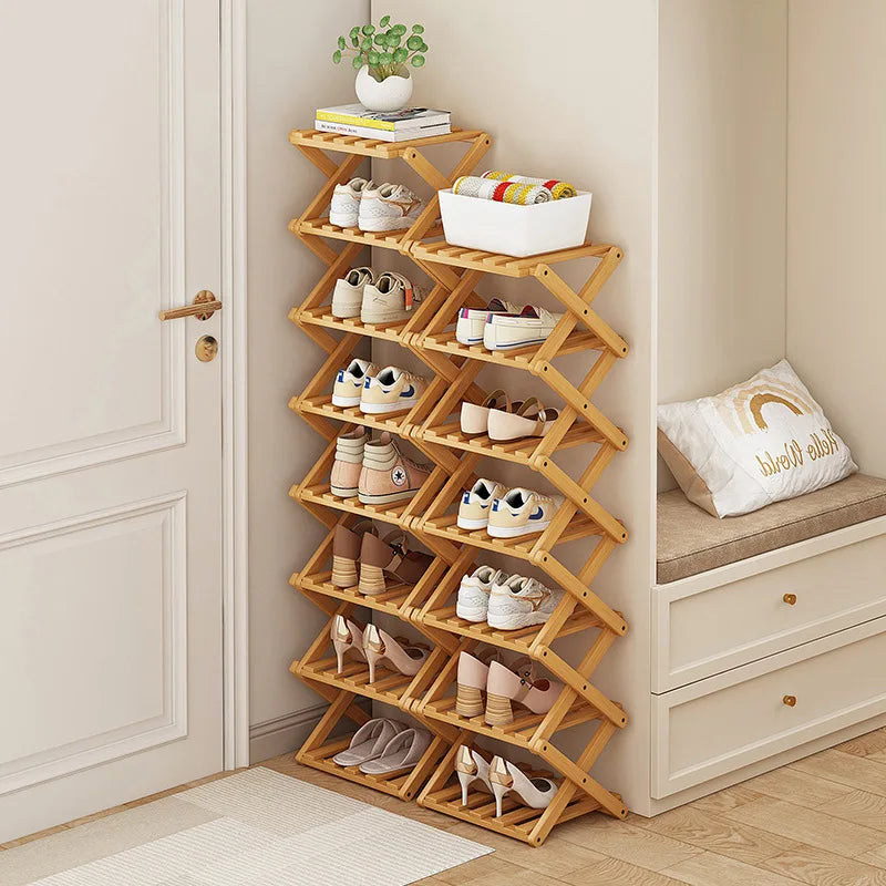 Bamboo Shoe Rack, Simple and Foldable, 2 to 6 Tiers