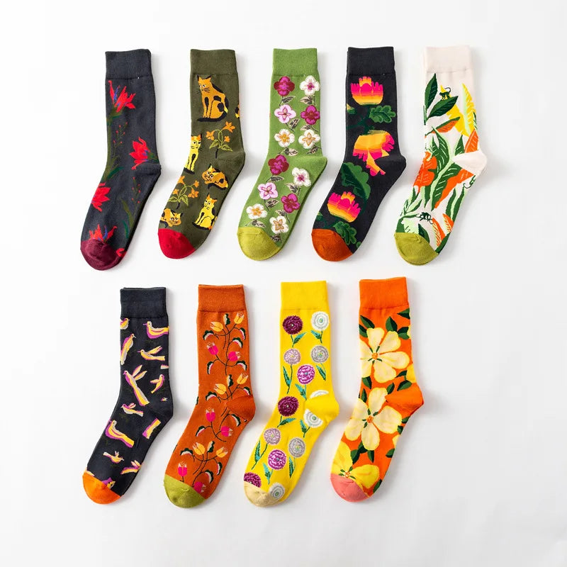 Chaussettes pour femmes en coton, dessin animé, poulpe, fleur, plante, Kawai, décontracté