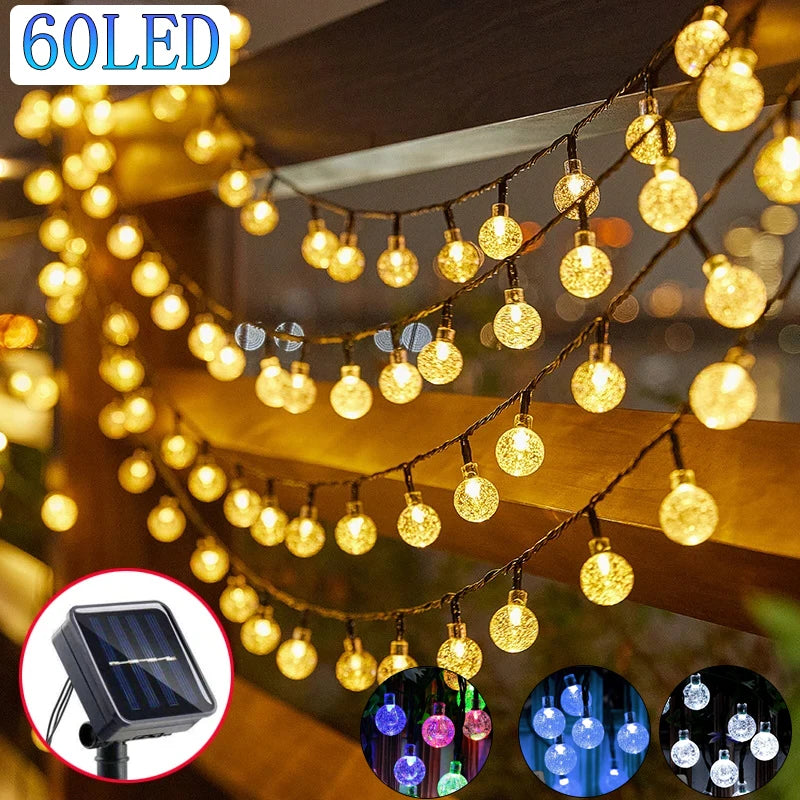 LED Solar Crystal String Lights 8 Lighting Modes IP65 Gradient Light Decoration Garland