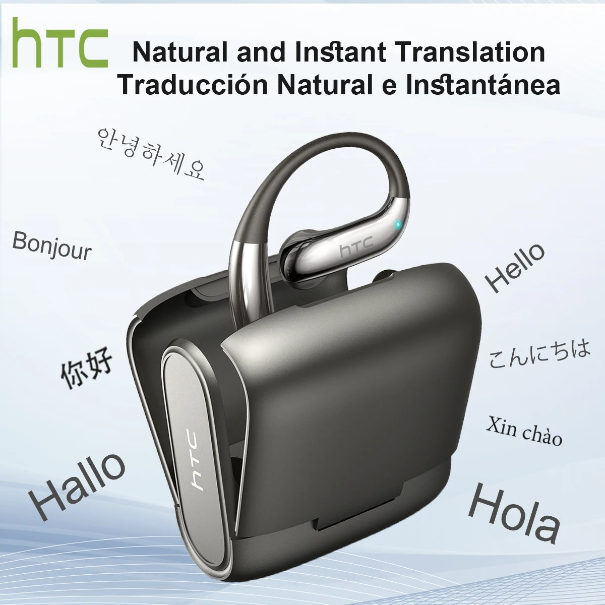 Écouteurs HTC NE23 Bluetooth V6.0 à oreille ouverte sans fil, traducteur IA, appels HD, élégants et fins