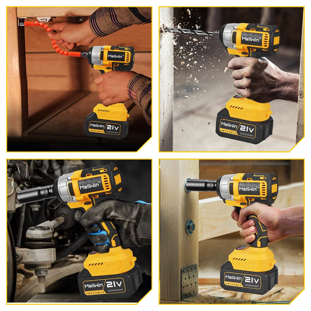 Clé électrique sans balais 3-en-1 MELLWIN – 520 N·m, perceuse/tournevis/clé à chocs sans fil pour broche de batterie 18 V