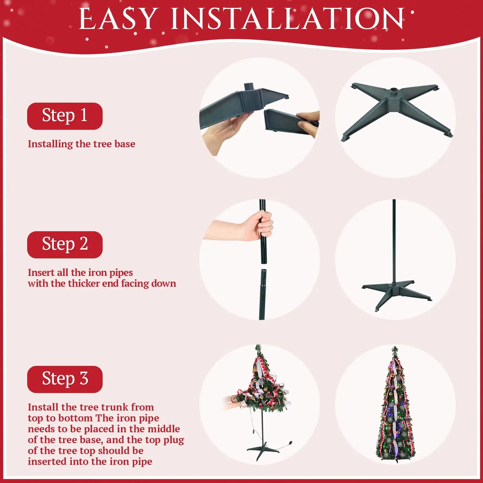 Arbre de Noël Pop-Up 4/5/6/7 Pieds – Ornements Inclus, Lumières LED Colorées, Télécommande