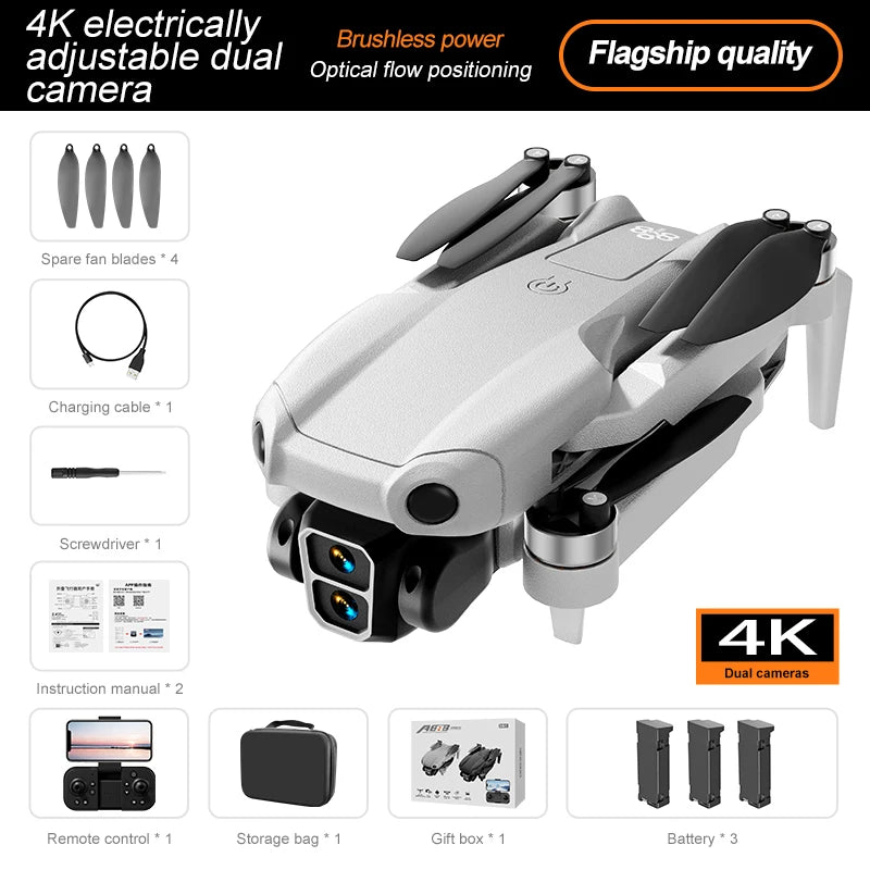 Drone A888 Pro 4K HD Aerial Photography Dual Camera Brushless Optical Flow Foldable RC Quadcopter