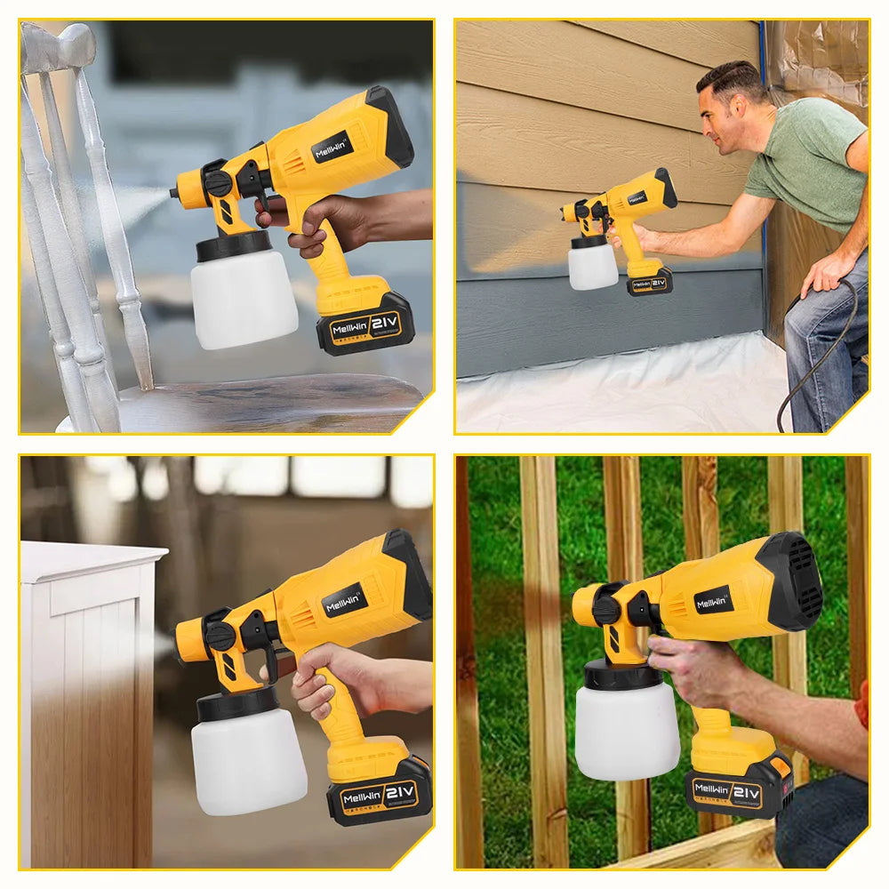 Pistolet de pulvérisation électrique sans fil MELLWIN 1000ML – Pulvérisateur HVLP pour meubles, voiture et usage domestique avec broche Makita 18V