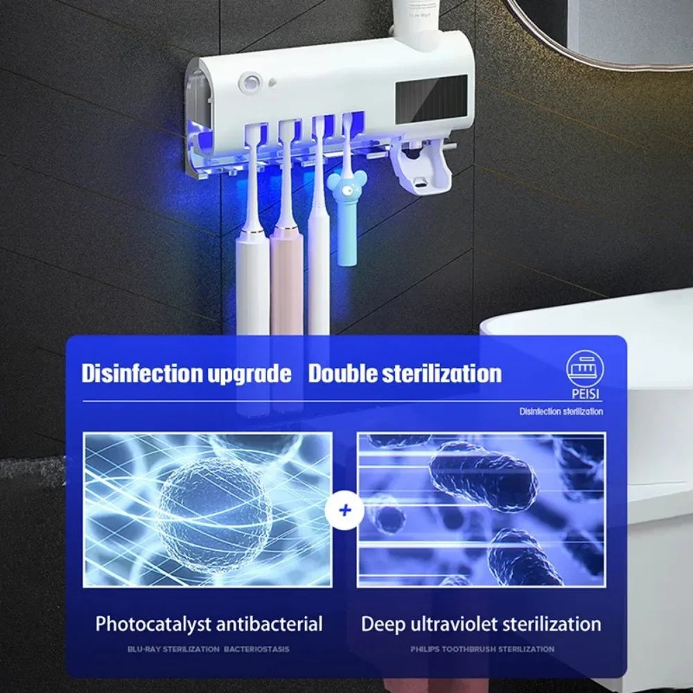 Stérilisateur, Porte-Brosse à Dents à UV Rechargeable, Stérilisateur Mural, Presse-Dentifrice, Accessoires