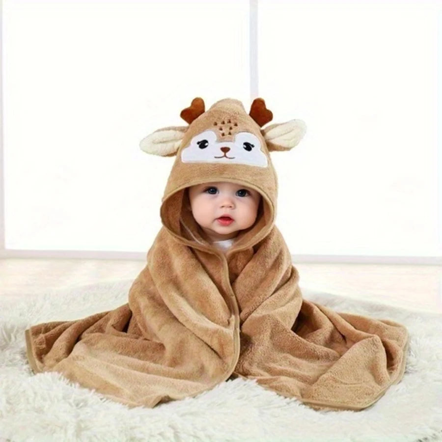 Baby Hooded Polyester Fiber Bath Towel Newborn Bathrobe Swaddle Blanket for Girls 80x80cm Pack