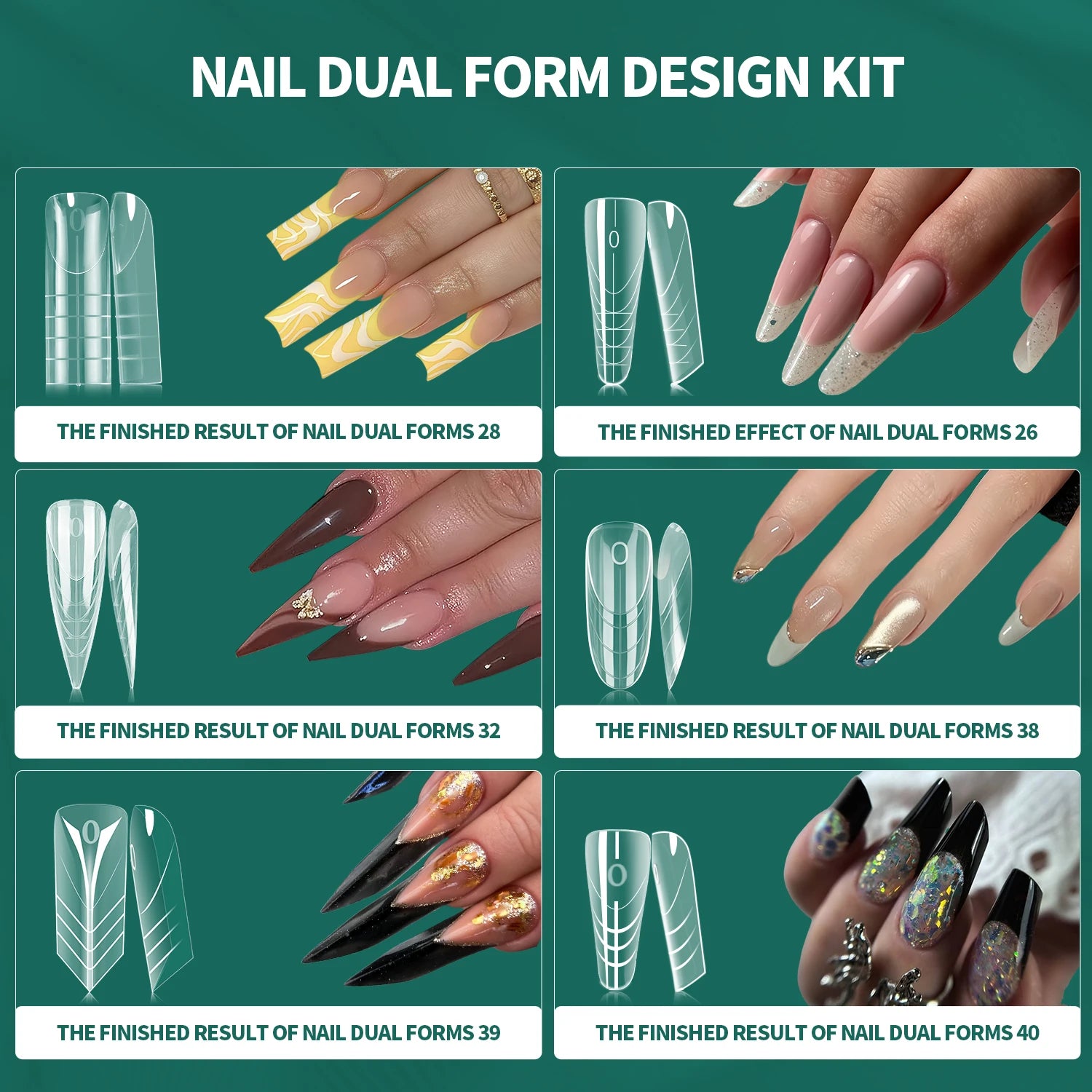 Formes d’ongles français double forme, 360 pièces, 6 styles uniques