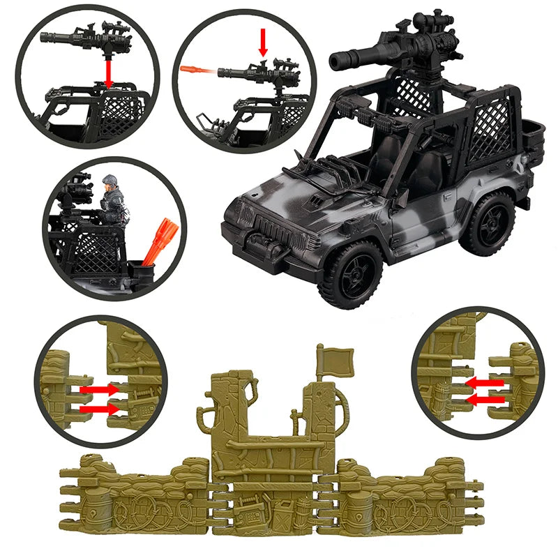 Action Figures, Army Special Forces Toys, with Fort Land Vehicle, Military Weapon Parts, Camouflage, Soldiers, Armed War Game, Gifts for Kids Boys 