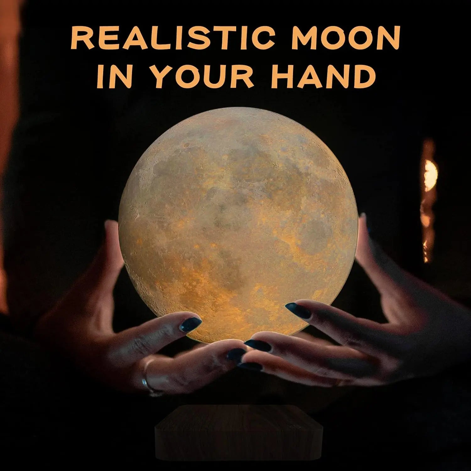 Magnetic Levitating Moon Floating Night Light 3 Color Temperature Creative 3D LED Table Lamp with Wooden Base