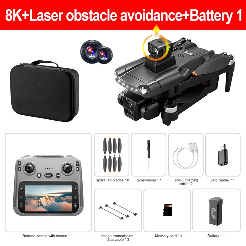 Drone GPS V198MAX 5G 8K – Double caméra, écran intégré, évitement d’obstacles laser