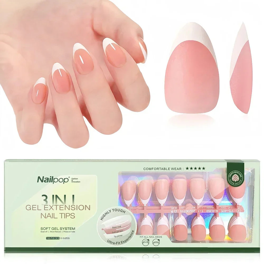 Extensions d’Ongles à Pointe Française Pré-Colorées - Nailpop 3 en 1&nbsp;